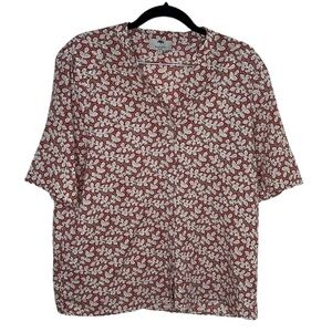 Friendtex Red Leaf Button Up Lightweight Lagenlook Patti Blouse Size L